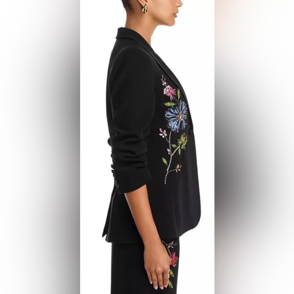 Cinq a Sept Cheyenne Sequin-Embellished Floral-Embroidered Scrunched Blazer - Picture 6 of 11